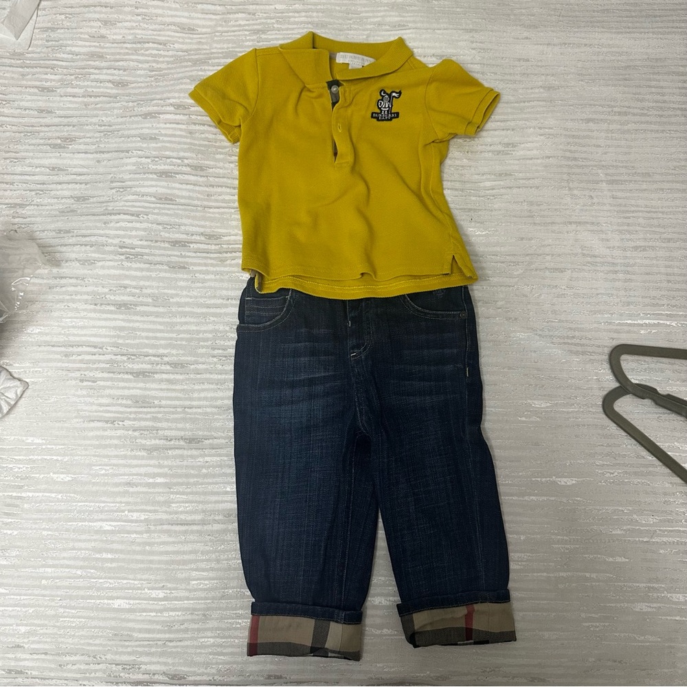 Burberry Yellow Polo Shirt with Iconic Check Trim
